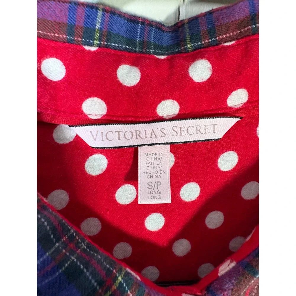 Victorias Secret Pajama Set Red Plaid Long Sleeve Button Down Pants Small Long